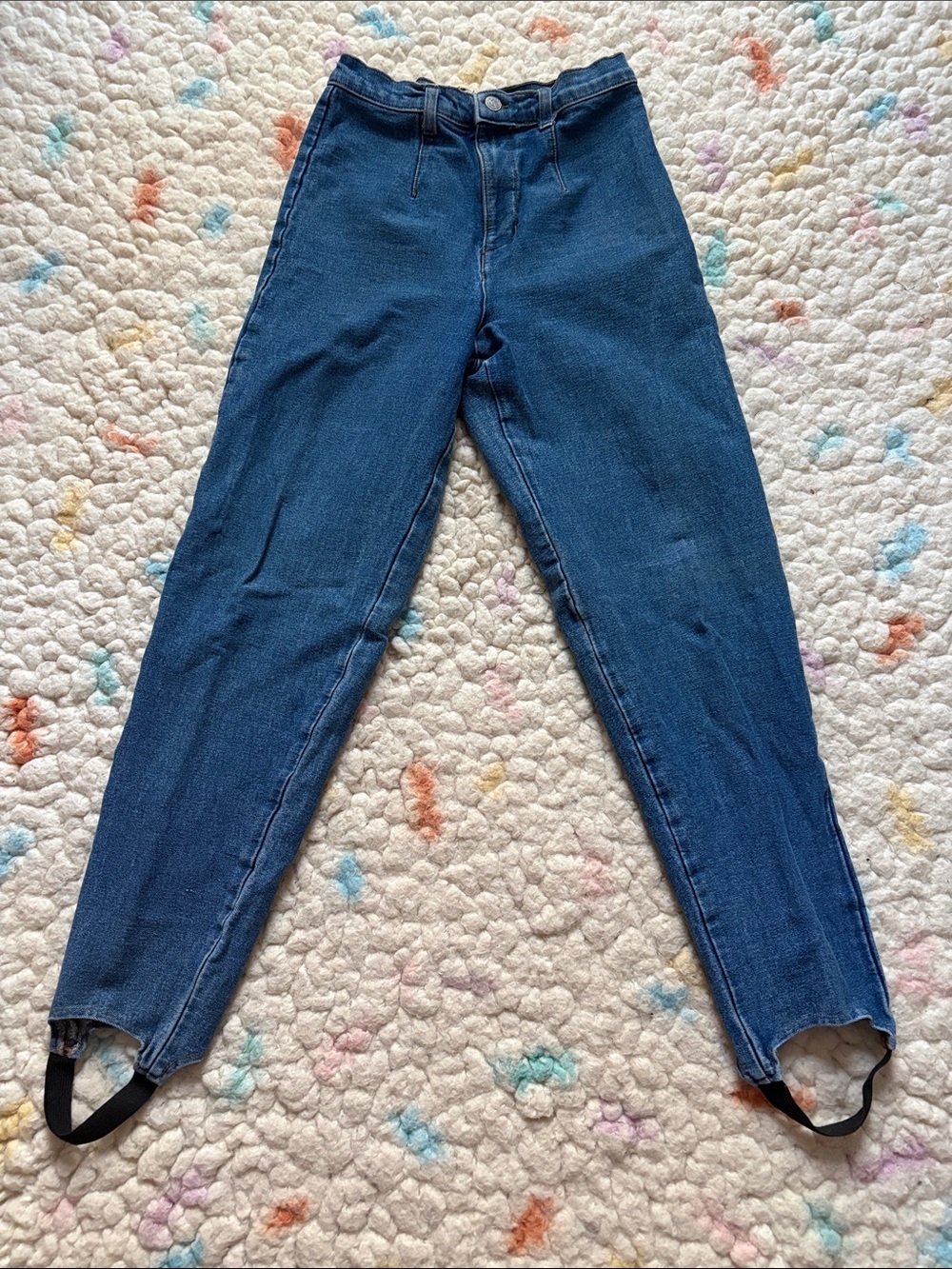 Vintage Match High-Rise Dark Blue Women’s Jeans with Stirrup Hem